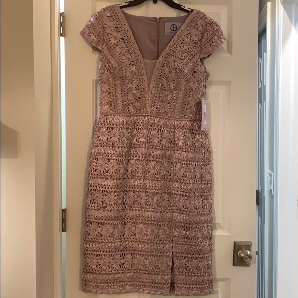 JS Collections Chevron Embroidered Midi Dress